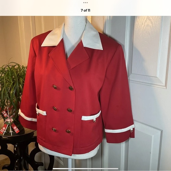 St John Power Crimson Red 💋 NWT dress suit couture Jacket SJ buttons Sz M 12 - Picture 6 of 11